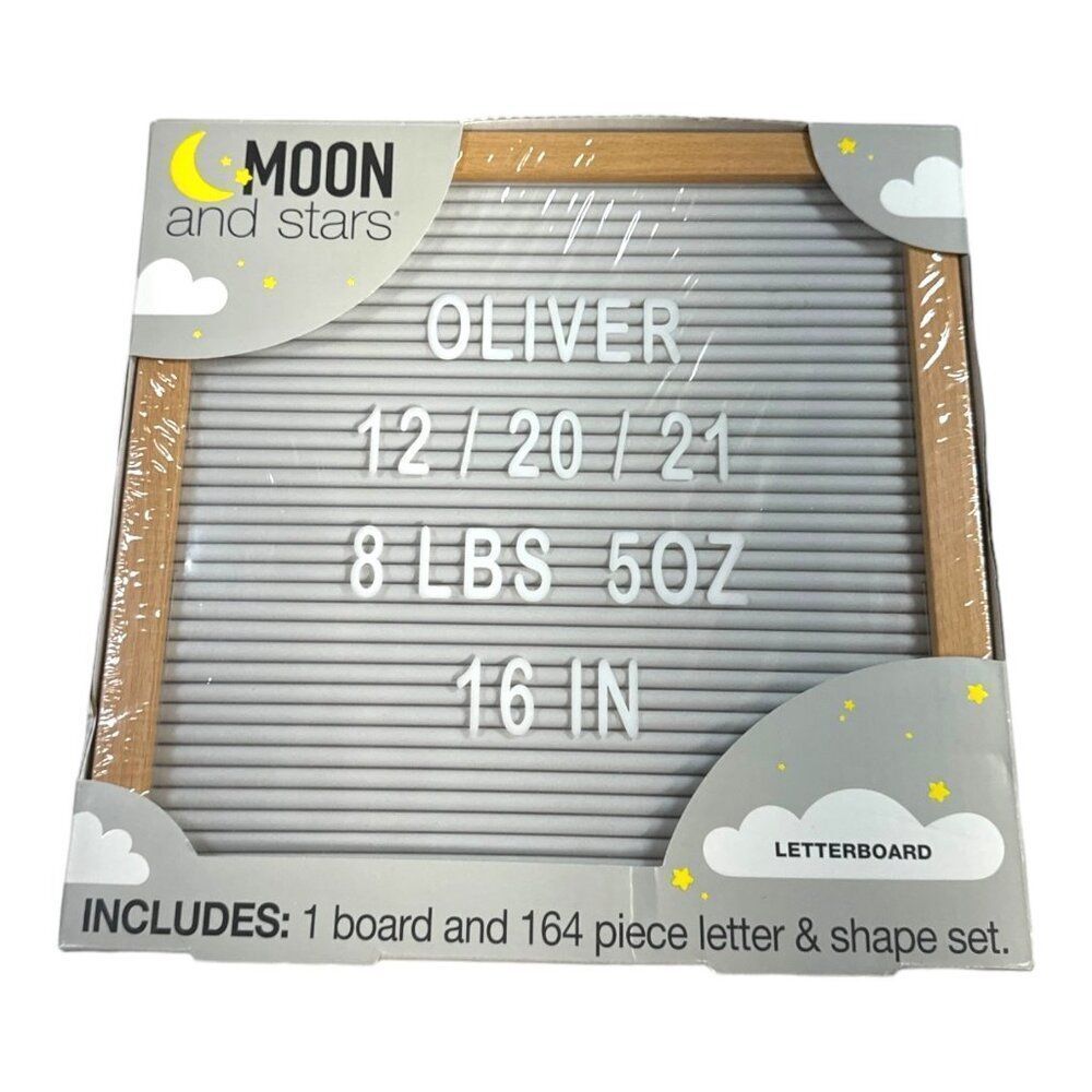 Moon & Stars Letterboard With 164-Piece Letter Set NEW Baby Gift Boy Girl Unisex